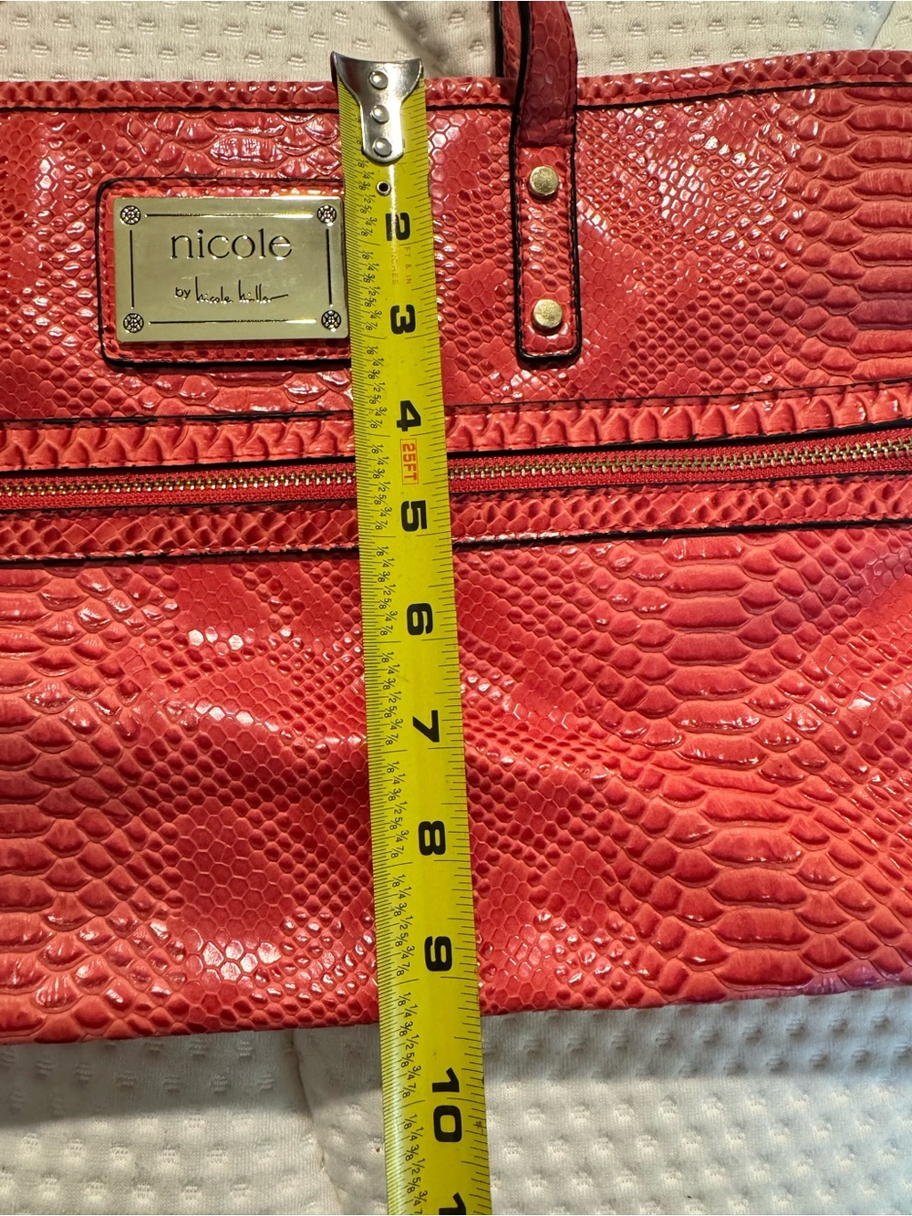 Nicole by Nicole Miller Coral-Red Snake-Embossed Shoulder Tote - Picture 3 of 11